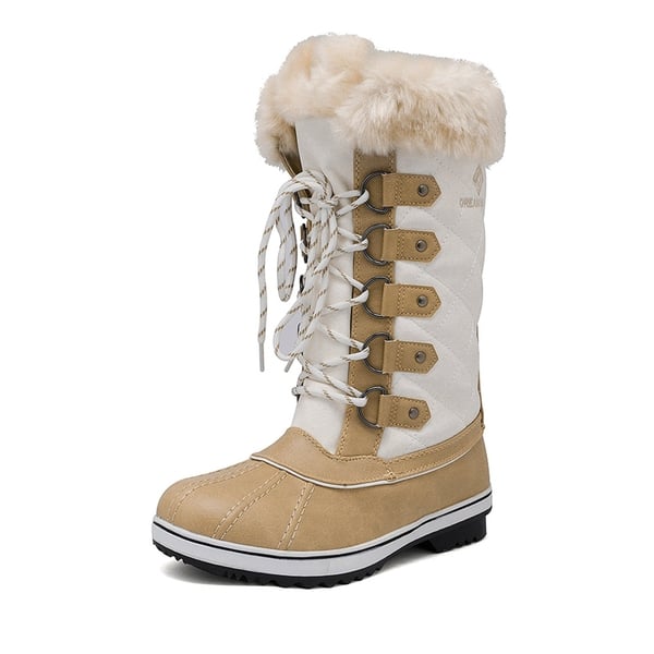 Mid-Calf Fur Snow Boots - BEIGE WHITE -  0